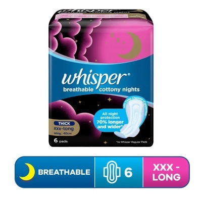 WHISPER Cottony Soft Overnight Wing Sanitary Pads 40cm 6's