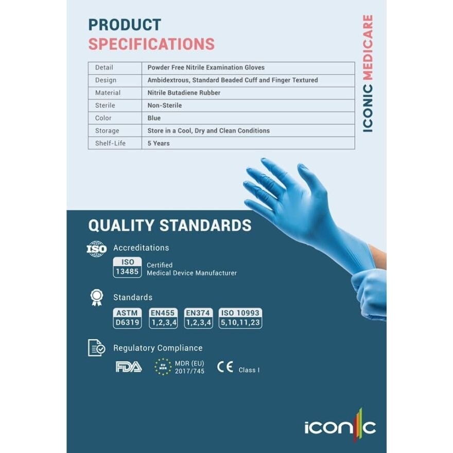 Nitrile Examination Gloves Blue M 100's