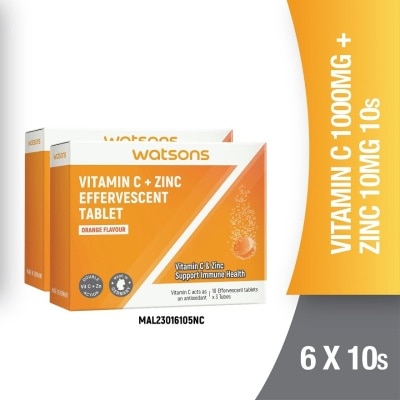 WATSONS Effervescent Vitamin C + Zinc  6 x 10's