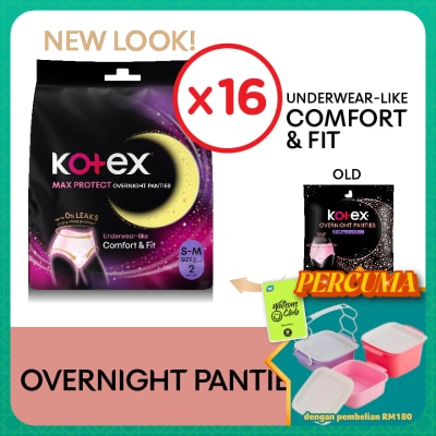 KOTEX - Overnight Panties S-M (2s x 16 Packs) - Period Panties with 360⁰ Anti-Leakage Protection Disposable