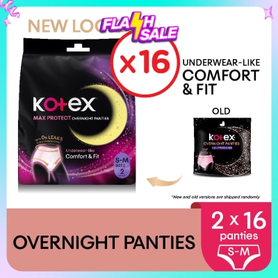KOTEX Overnight Panties S-M (2s x 16 Packs) - Period Panties with 360⁰ Anti-Leakage Protection Disposable
