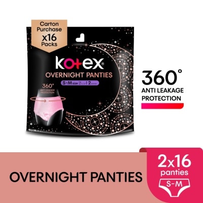 KOTEX Overnight Panties S-M (2s x 16 Packs) - Period Panties with 360⁰ Anti-Leakage Protection Disposable