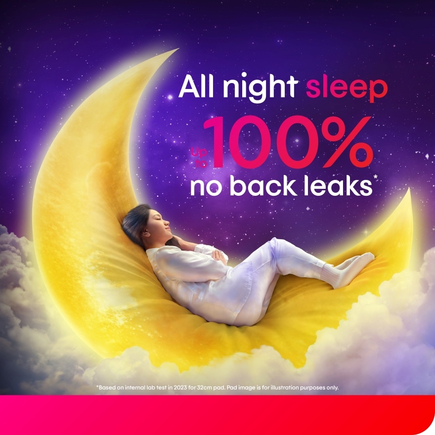 Total Protection Overnight Wing Pad 32cm (12s) - Sanitary Pad that prevents up to 100% No Back Leaks image