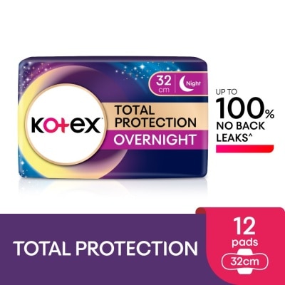 KOTEX Total Protection Overnight Wing Pad 32cm (12s) - Sanitary Pad that prevents up to 100% No Back Leaks