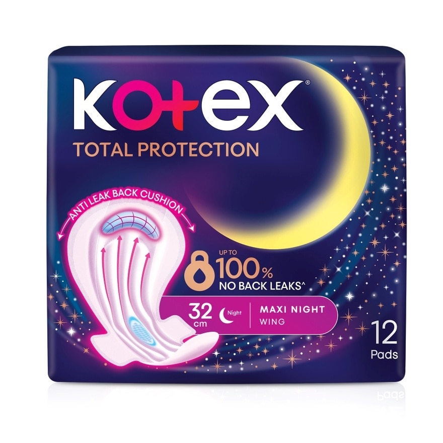 Total Protection Overnight Wing Pad 32cm (12s) - Sanitary Pad that prevents up to 100% No Back Leaks