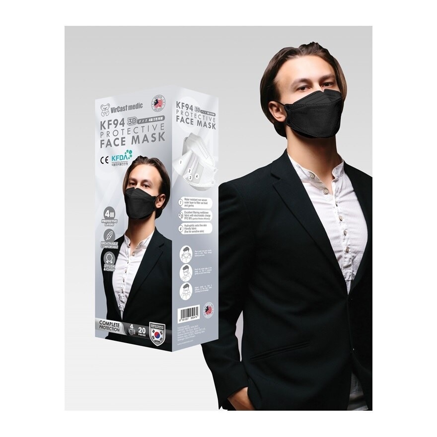 KF94 Protective Face Mask Black Color 20's