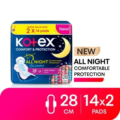 KOTEX - Comfort & Protection Night Wing Pad 28cm (14sx2) - Sanitary Pad with 100% Leak Free Comfort