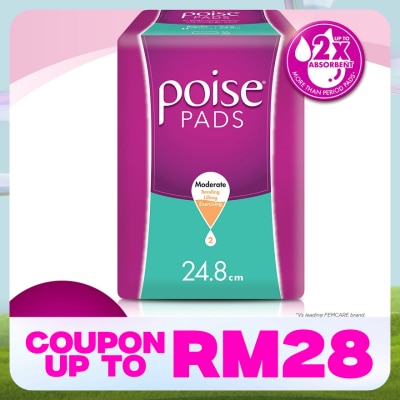 POISE Pads Incontinence Regular Non Wing 24.8cm 16s - Moderate Bladder/Urine Leakage Protection