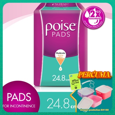 POISE - Pads Incontinence Regular Non Wing 24.8cm 16s - Moderate Bladder/Urine Leakage Protection