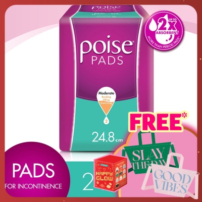 POISE Pads Incontinence Regular Non Wing 24.8cm 16s - Moderate Bladder/Urine Leakage Protection