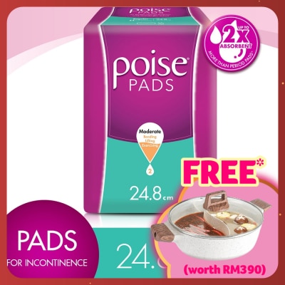 POISE Pads Incontinence Regular Non Wing 24.8cm 16s - Moderate Bladder/Urine Leakage Protection