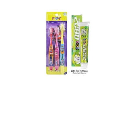 FAFC SW Kids Toothbrush Age 3-8 & 1 Assorted Toothpaste