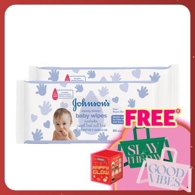 JOHNSON'S Baby Messy Times Wipe Hand And Face 2 x 80's
