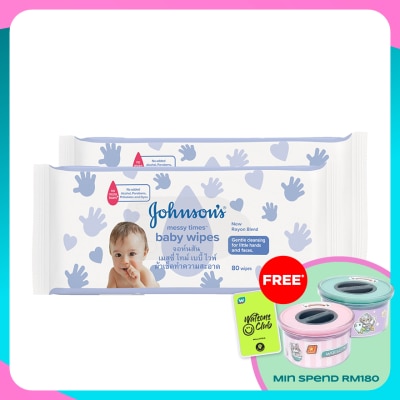JOHNSON'S Baby Messy Times Wipe Hand And Face 2 x 80's