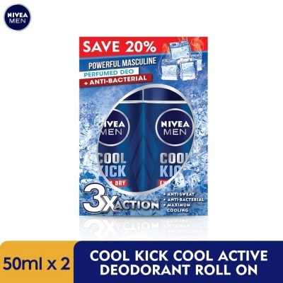 NIVEA FOR MEN Deodorant Cool Kick Roll On 2x50ml