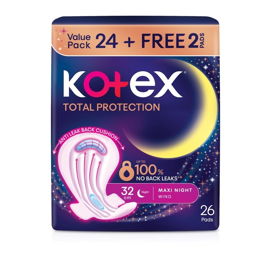 Total Protection Overnight Wing Pad 32cm (24s) - Sanitary Pad that prevents up to 100% No Back Leaks