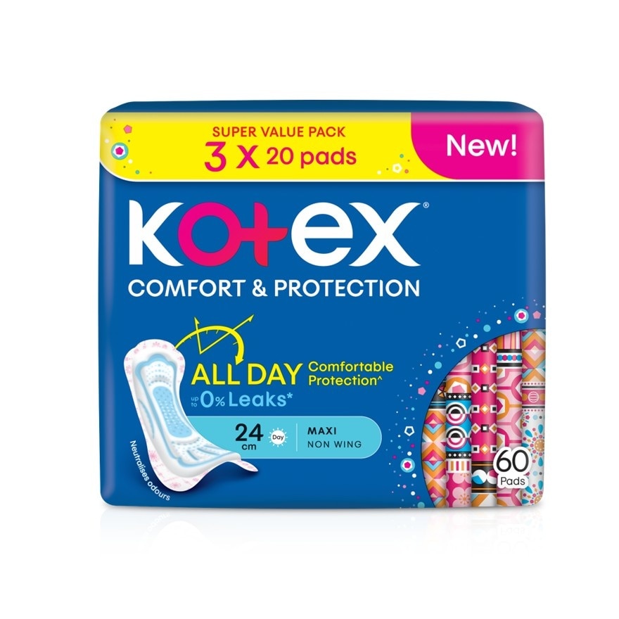 Comfort & Protection Maxi Day Non Wing Pad 24cm (20sx3) - Sanitary Pad with 100% Leak Free Comfort