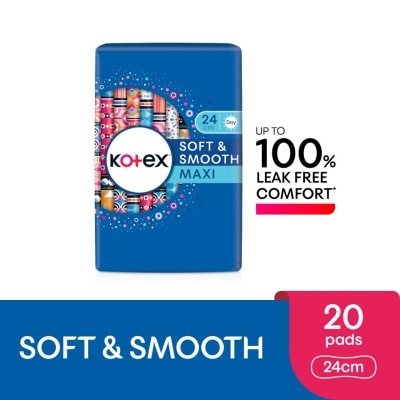 KOTEX Soft & Smooth Maxi Day Non Wing Pad 24cm (20s) - Sanitary Pad with 100% Leak Free Comfort