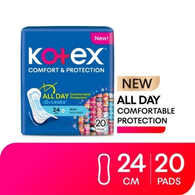 KOTEX - Comfort & Protection Maxi Day Non Wing Pad 24cm (20s) - Sanitary Pad with 100% Leak Free Comfort