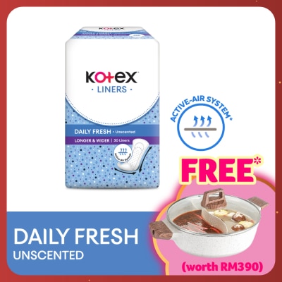 KOTEX Longer & Wider Unscented Pantyliner 17.5cm (30s) - Breathable, Comfortable & Rapid Absorption Liners