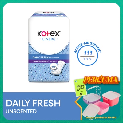 KOTEX - Longer & Wider Unscented Pantyliner 17.5cm (30s) - Breathable, Comfortable & Rapid Absorption Liners