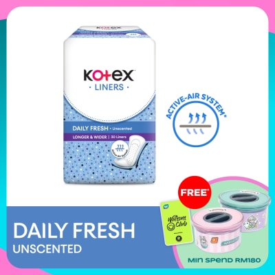KOTEX Longer & Wider Unscented Pantyliner 17.5cm (30s) - Breathable, Comfortable & Rapid Absorption Liners