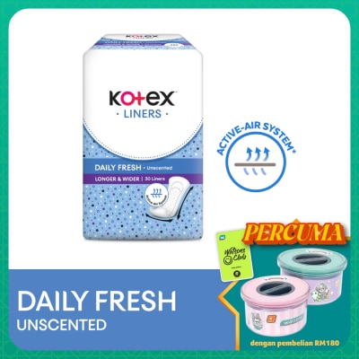KOTEX Longer & Wider Unscented Pantyliner 17.5cm (30s) - Breathable, Comfortable & Rapid Absorption Liners