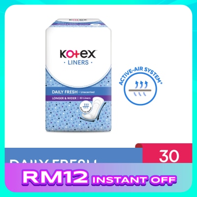 KOTEX Longer & Wider Unscented Pantyliner 17.5cm (30s) - Breathable, Comfortable & Rapid Absorption Liners