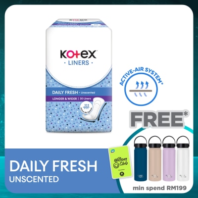 KOTEX Longer & Wider Unscented Pantyliner 17.5cm (30s) - Breathable, Comfortable & Rapid Absorption Liners