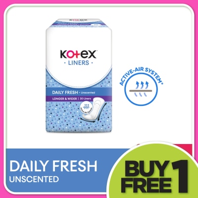 KOTEX Longer & Wider Unscented Pantyliner 17.5cm (30s) - Breathable, Comfortable & Rapid Absorption Liners
