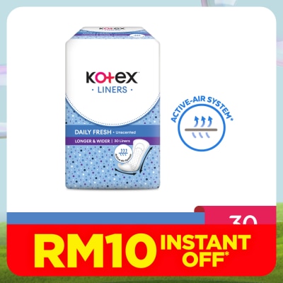 KOTEX Longer & Wider Unscented Pantyliner 17.5cm (30s) - Breathable, Comfortable & Rapid Absorption Liners