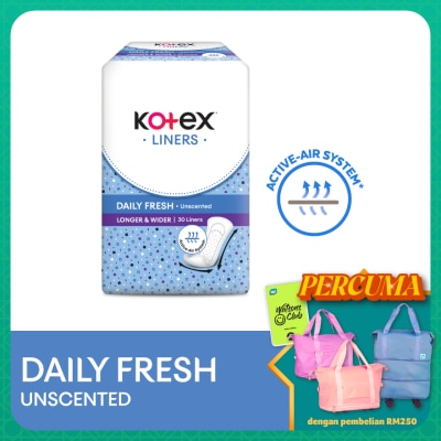 KOTEX Longer & Wider Unscented Pantyliner 17.5cm (30s) - Breathable, Comfortable & Rapid Absorption Liners