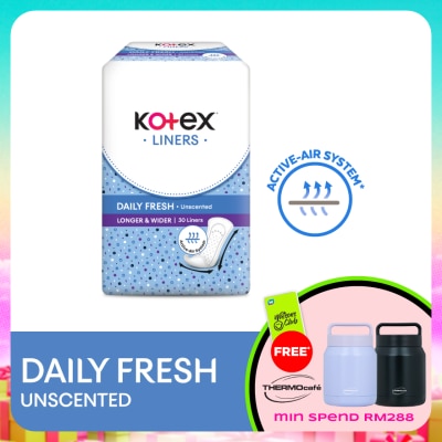 KOTEX - Longer & Wider Unscented Pantyliner 17.5cm (30s) - Breathable, Comfortable & Rapid Absorption Liners