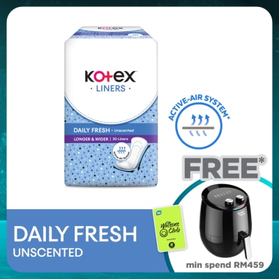 KOTEX Longer & Wider Unscented Pantyliner 17.5cm (30s) - Breathable, Comfortable & Rapid Absorption Liners