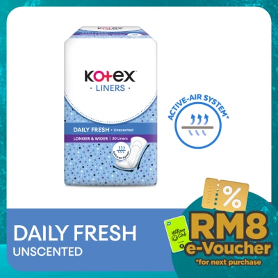KOTEX Longer & Wider Unscented Pantyliner 17.5cm (30s) - Breathable, Comfortable & Rapid Absorption Liners
