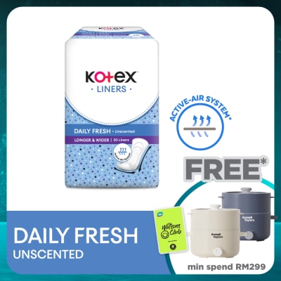 KOTEX Longer & Wider Unscented Pantyliner 17.5cm (30s) - Breathable, Comfortable & Rapid Absorption Liners