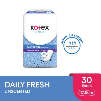 KOTEX Longer & Wider Unscented Pantyliner 17.5cm (30s) - Breathable, Comfortable & Rapid Absorption Liners