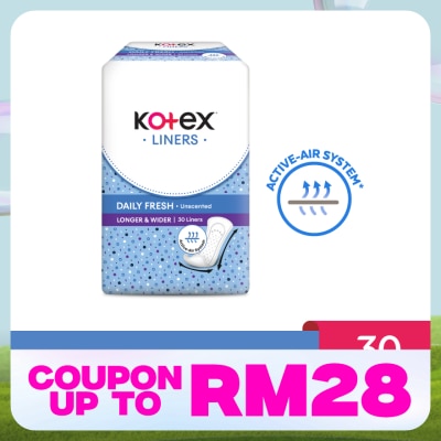 KOTEX Longer & Wider Unscented Pantyliner 17.5cm (30s) - Breathable, Comfortable & Rapid Absorption Liners