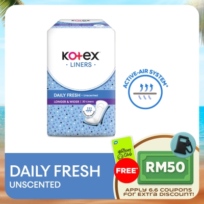 KOTEX - Longer & Wider Unscented Pantyliner 17.5cm (30s) - Breathable, Comfortable & Rapid Absorption Liners