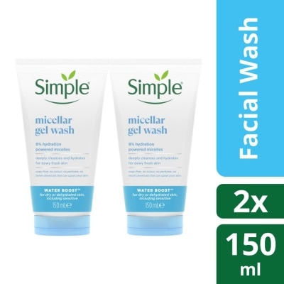 SIMPLE Water Boost Micellar Facial Gel Wash 150ml Twin Pack
