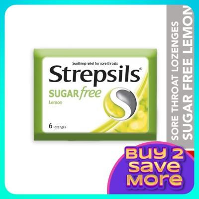 STREPSILS Sore Throat Lozenges Sugar Free Lemon 6s