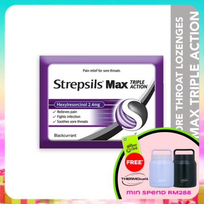 STREPSILS - Sore Throat Lozenges Max Triple Action Blackcurrant 6s