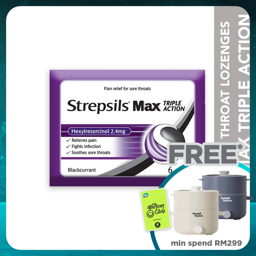 Sore Throat Lozenges Max Triple Action Blackcurrant 6s