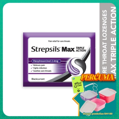 STREPSILS - Sore Throat Lozenges Max Triple Action Blackcurrant 6s