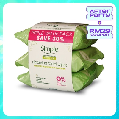 SIMPLE Kind to Skin Cleansing Facial Wipes 3x25's