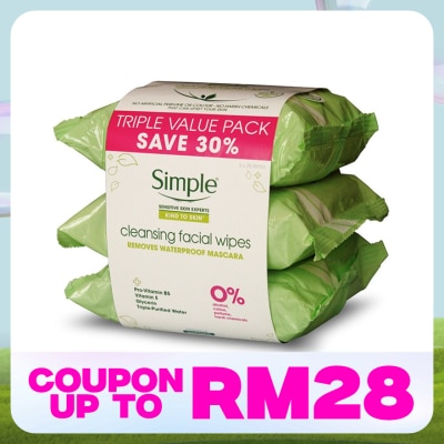 SIMPLE Kind to Skin Cleansing Facial Wipes 3x25's