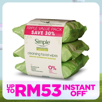 SIMPLE Kind to Skin Cleansing Facial Wipes 3x25's