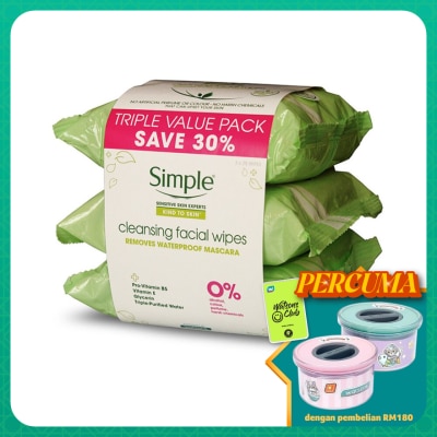 SIMPLE Kind to Skin Cleansing Facial Wipes 3x25's