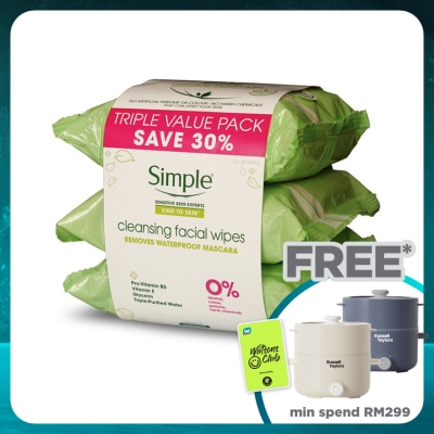 SIMPLE Kind to Skin Cleansing Facial Wipes 3x25's