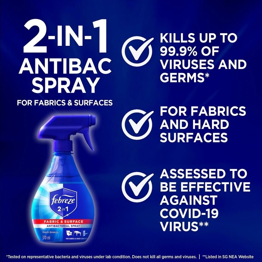 2-in-1 Antibacterial Disinfectant Spray Fresh Breeze 370ml Bottle